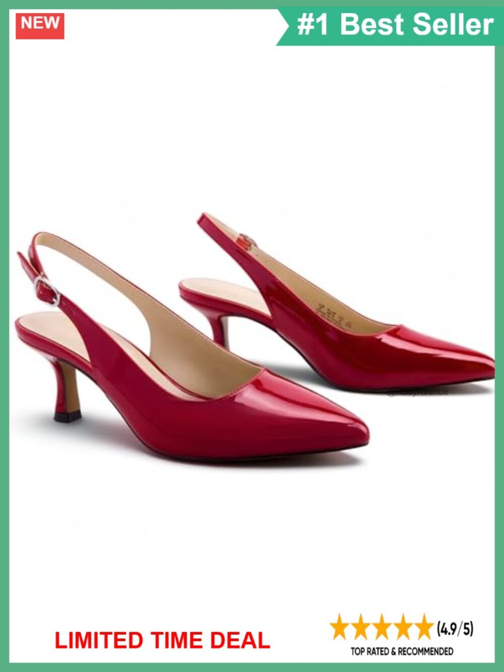 Slingback Kitten Heels Closed Pointed Toe 2.5in Dress Pumps Adjustable Strap